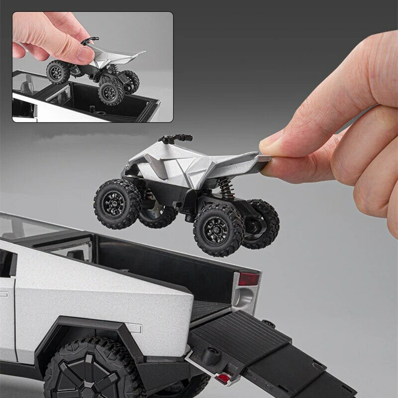 1/24 teslas cybertruck โมเดลรถยนต์รถกระบะของเล่นโลหะ off-road ยานพาหนะรถบรรทุกจำลองเสียงจำลองของขวัญสำหรับเด็ก