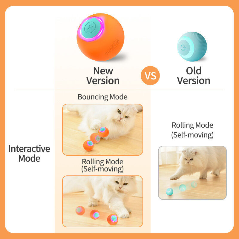 ROJECO pelota de rebote interactiva inteligente para gatos, pelota rodante automática, juguete eléctrico automóvil de entrenamiento, accesorios para mascotas