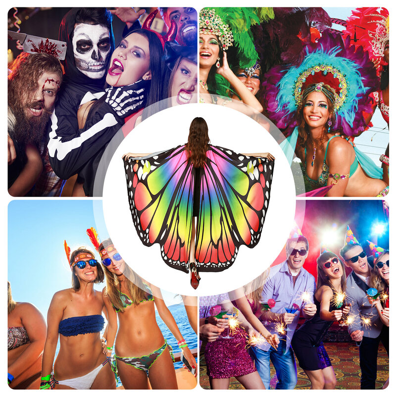 Chal de mariposa para mujer, disfraz de Halloween, capa de poliéster suave con diadema de antena para fiesta, festivales, Carnaval