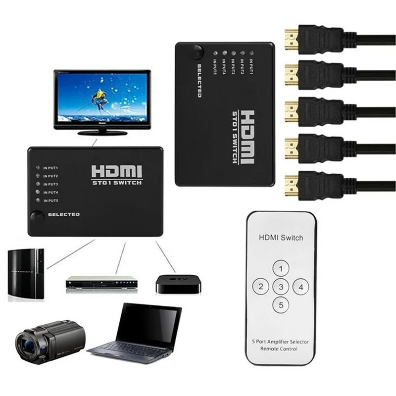 HDMI Multiport 3หรือ5พอร์ตสวิตช์ Splitter Selector Switcher + รีโมทสำหรับ PC HDTV ร้อนสำหรับ DVD STB เกม HDTV I5
