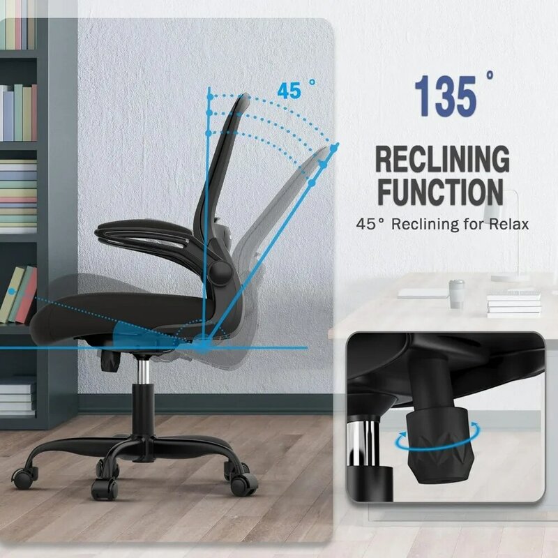 Cadeira ergonômica com apoio lombar ajustável, encosto alto, cadeira de computador de malha, braços flip-up