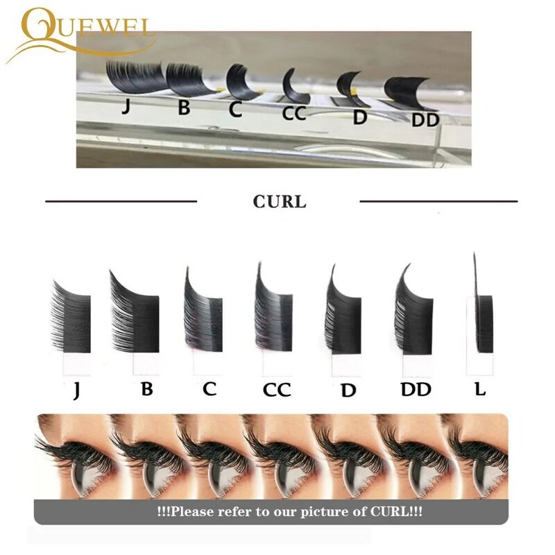 Quewel 0.03mm estensioni ciglia C/CC/D/DD Curl ciglia finto visone ciglia salone ciglia individuali naturale fatto a mano 8-18mm
