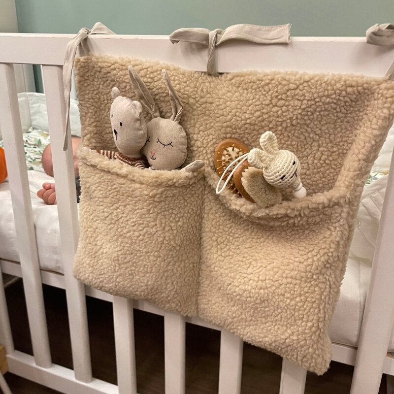 New Thick Plush Baby Crib Hanging Storage Bag Portable Double Pockets Newborn Cot Toy Organizer Bag Bed Headboard Storage Pouch