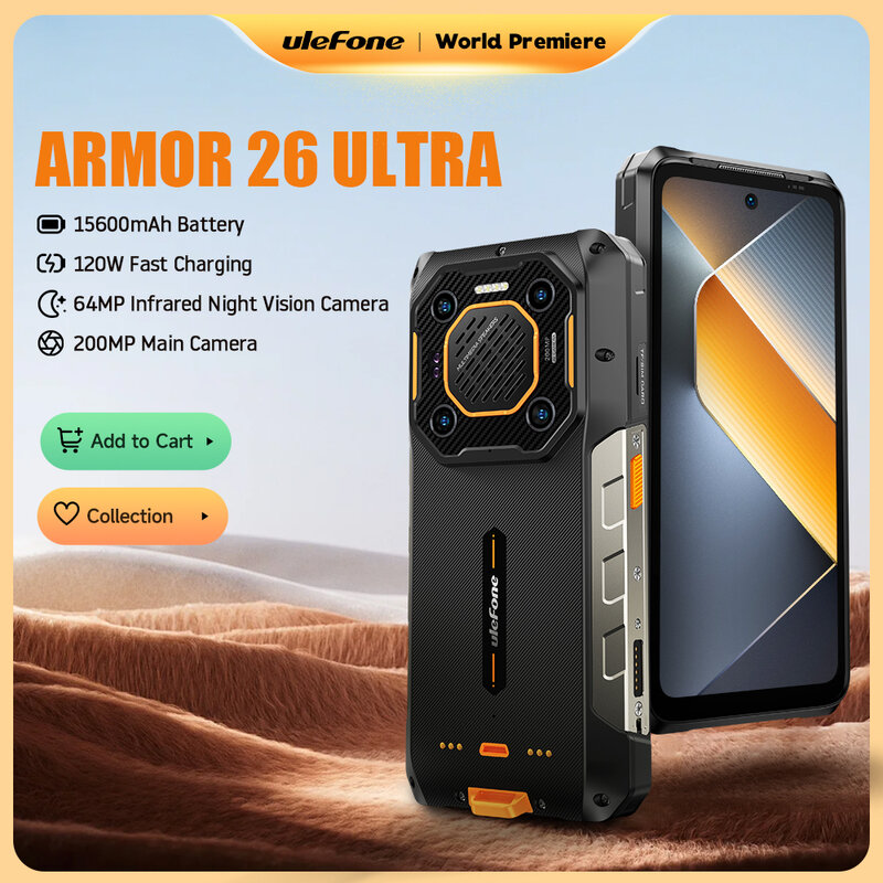 【World Premiere】Ulefone Armor 26 Ultra 5G Rugged Waterproof Smartphone 120W 15600mAh 200MP+64MP Smartphone Up to 24GB+512GB NFC