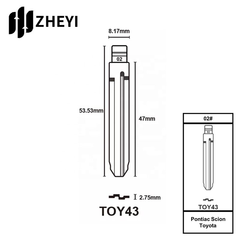 Toy43 02 # Universal Uncut Remotes Flip Key Blade per Toyota Toy43 02 # Blank key blade uncut per chiave telecomando per auto