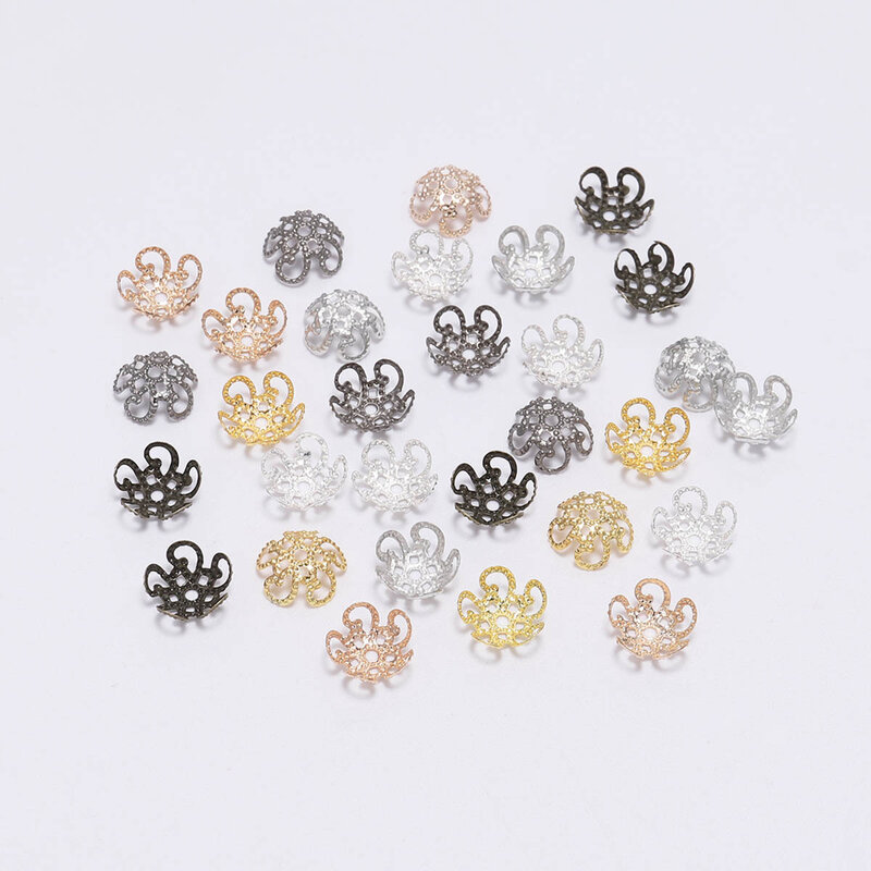100 buah 8/10mm bentuk Torus bunga topi manik-manik campuran temuan perhiasan manik-manik Spacer untuk membuat perhiasan jimat gelang kalung DIY