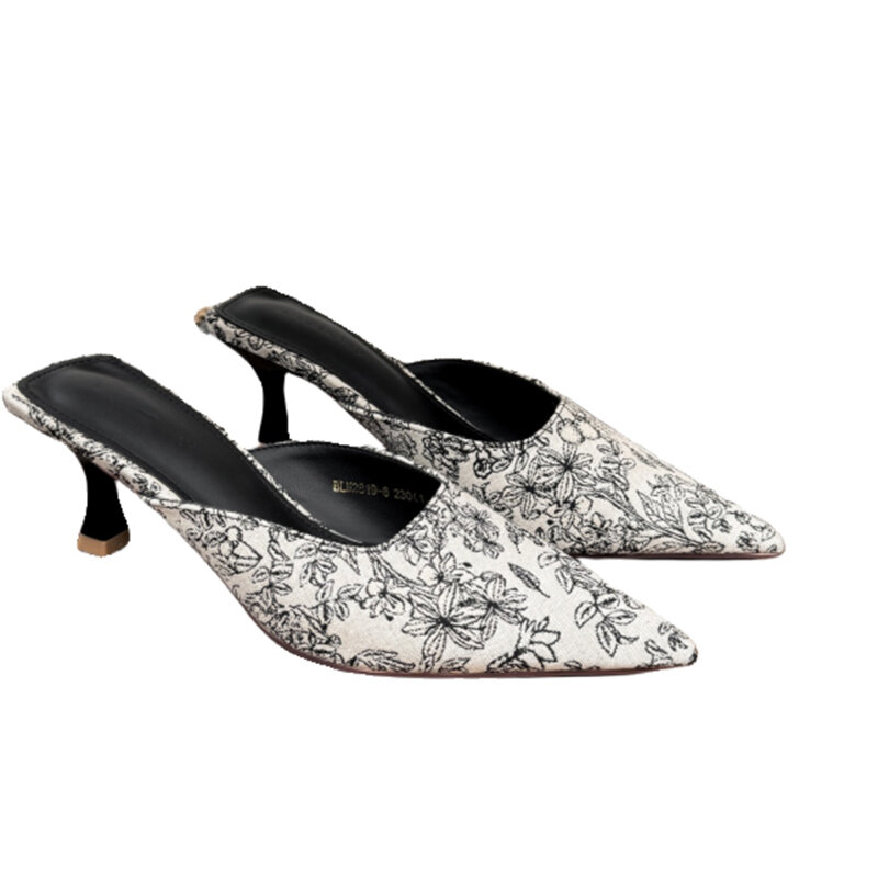 Designer Summer High Heel Women Mules Slipper Fashion Shallow Slip On Slides Ladies Elegant Cover Toe Sandalias Shoes