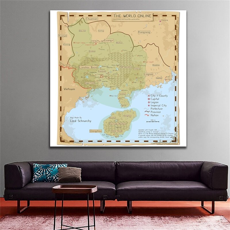 The Retro Map 60*60cm Wall Art Poster and Prints Unframed Canvas Painting Living Room Home Decor Children School Supplies