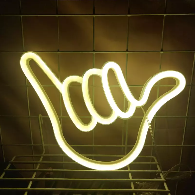 Gesto di pace Led Neon Light Sign a forma di mano Finger Hanging Wall Night Light Art Bedroom Decor lampada regalo di natale di compleanno