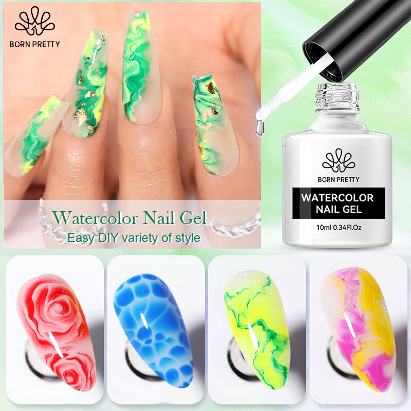 BORN PRETTY 10ml Watercolor Nail Gel Clear Transparent Gradient Flower Effect Semi Permanent Soak Off UV LED Gel Nail Polish