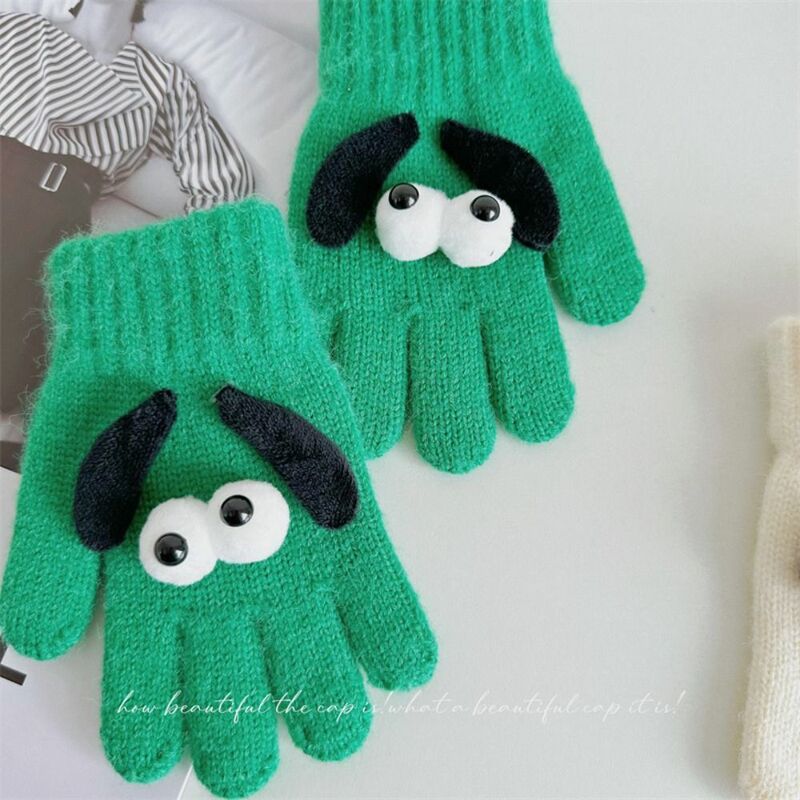 Occhi divertenti guanti invernali per bambini guanti per mani antivento caldi Unisex addensare guanti a dita intere all'aperto