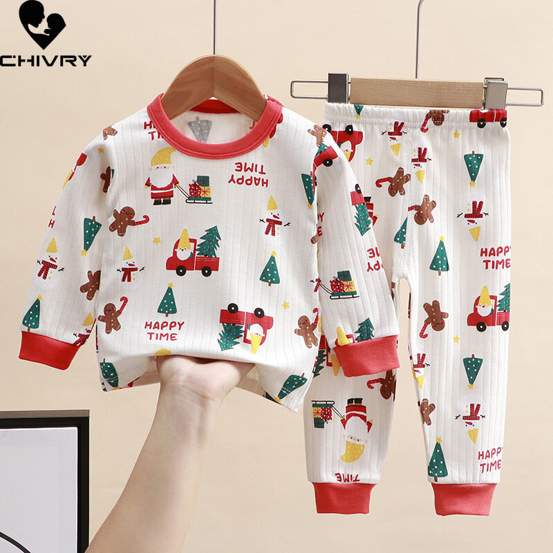 Pijama conjunto com estampa dos desenhos animados para crianças, manga comprida rodada-colar t-shirt com calças para bebê recém-nascido, outono novo 2023