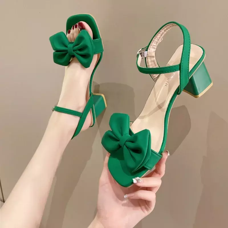 Large Solid Color Open-toe Sandals Women Summer New One-line Buckle Fashion Temperament Bow Knot Comfortable Women's Shoes