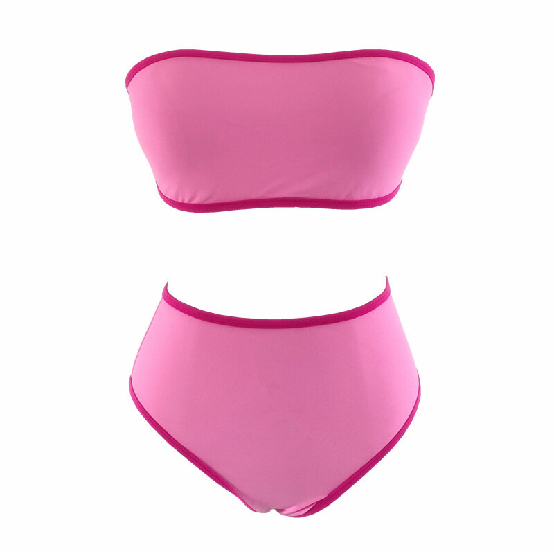 Damski seksowny sportowy zestaw Bikini Bandeau różowy kostiumy kąpielowe strój kąpielowy z wysokim stanem strój kąpielowy dwuczęściowy kostium kąpielowy Biquini