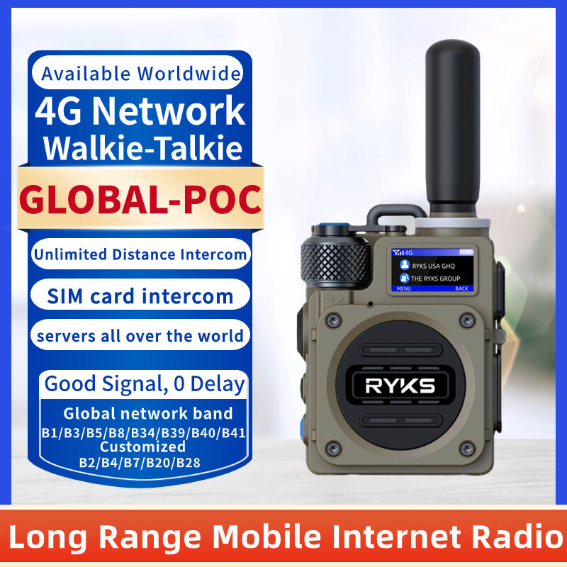 Walkie Talkie de rede de rádio móvel 4G, caça, cartão SIM, 4G, 50 km, 100 km