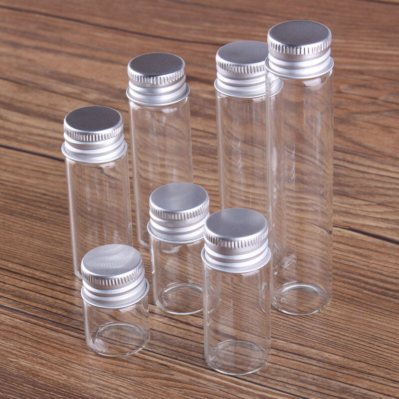 ミニアルミガラスボトル,5ml/6ml/7ml/10ml/14ml/18ml/20ml/25ml/30ml,9サイズのガラス瓶-ピック
