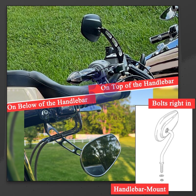 Мотоциклетные зеркала 8 мм, аксессуары для мотоциклов, боковое зеркало заднего вида для Harley Davidson Touring Road 360 ° Glide Sportster 1984-2024