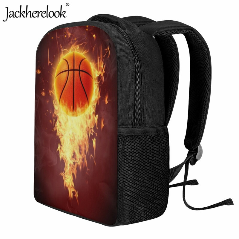 Jackherelook Kids New School Bag Fashion Cartoon Basketball Flame 3D Printing Book Bags for Kindergarten Kids Travel Backpacks