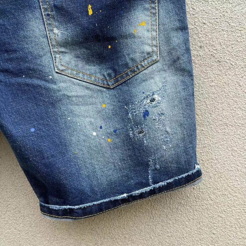 starbags dsq d100 ripped denim shorts fashion wash micro splash Tide brand splashing ink five minute pants men slim