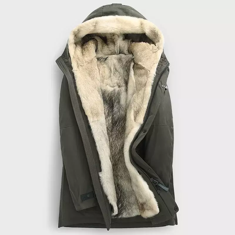 Tcyeek jaqueta masculina 2022 casacos de pele real para homens com capuz meados de longo parkas roupas masculinas casacos de pele de lobo casual engrossado casaco lm