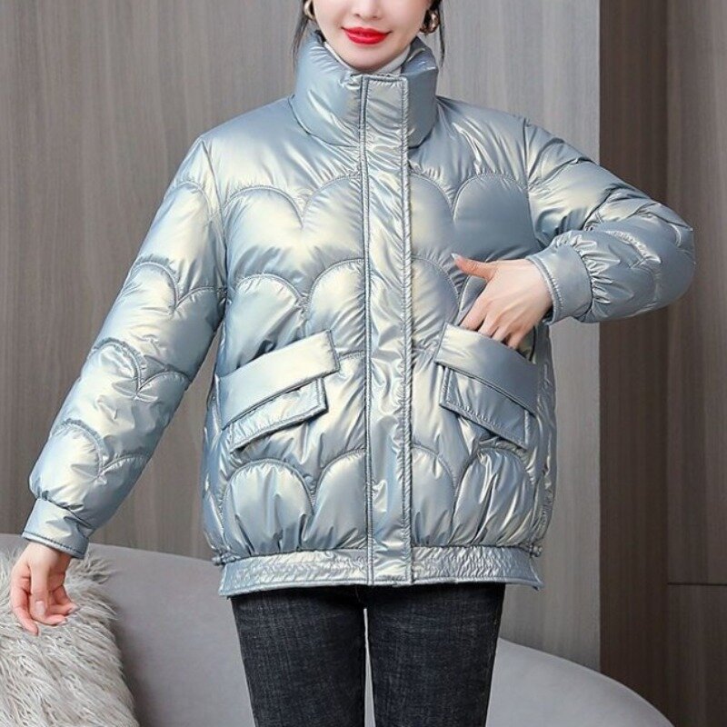 Manteau court en coton à manches longues pour femmes, col monochrome élégant, poche boutonnée zippée, décontracté et polyvalent, automne et hiver, nouvelle mode