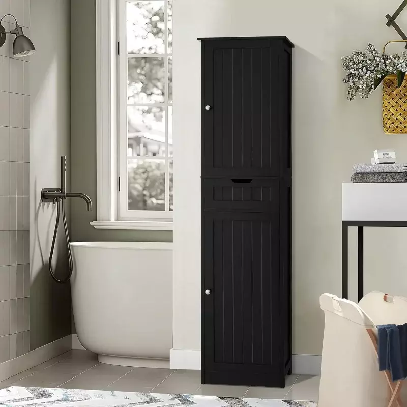 Iwell-ハイトバスルームキャビネット,収納キャビネット,2つのドア,狭いフロア収納キャビネット,バスルーム用の調節可能な棚