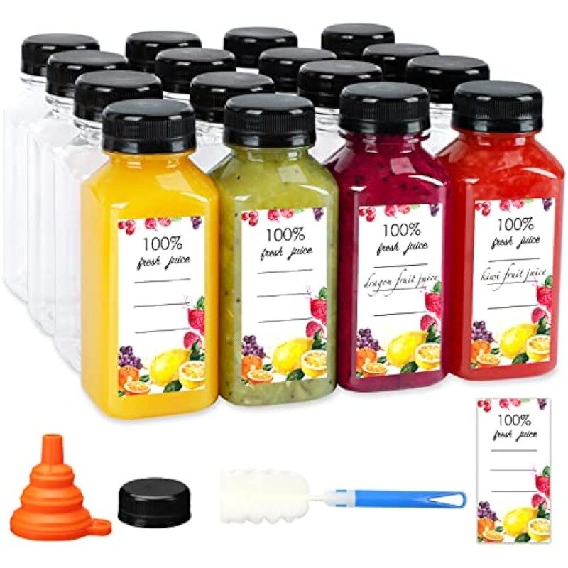 Botellas de plástico con tapas para zumo, envases transparentes para bebidas, para zumos, batidos, té y otras bebidas, 8 oz, 50 piezas