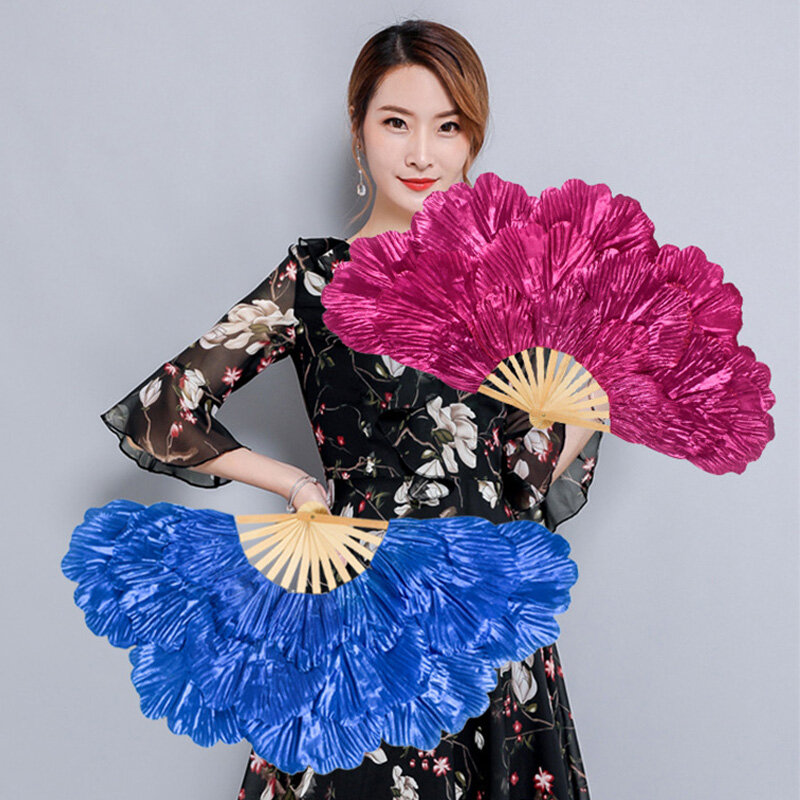 Ventilatore da ballo con petalo di peonia a doppio lato impermeabile pieghevole Yangge Dancing Fans Women Handheld Fan Dress Up