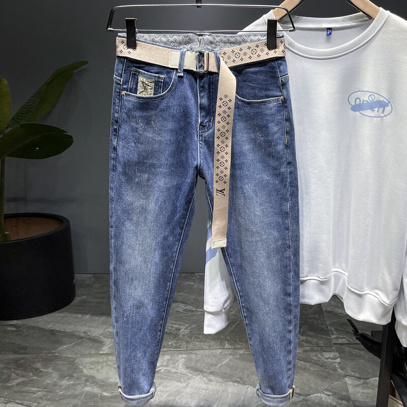 Jeans for men 2024new fashionable high-end street trendy casual ail-matching men's clothing handsome pants men'sninth pants