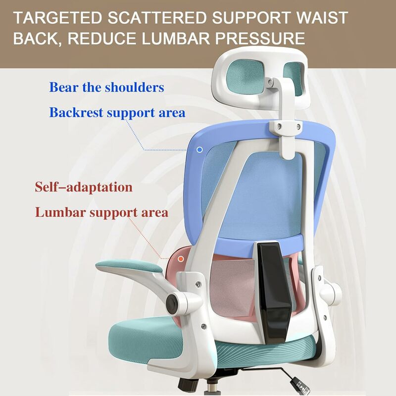 Krzesło biurowe wysokim oparciem ergonomiczne krzesło biurowe z stabilizator lędźwiowy regulowanym zagłówkiem 3D podłokietnik i stabilizator lędźwiowy do domu