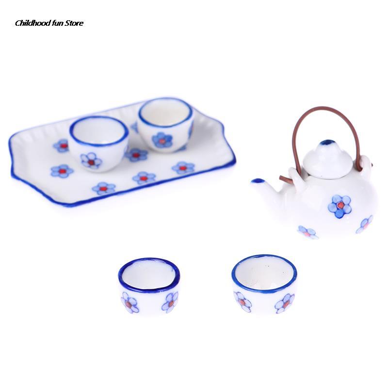 1 Set 1:12 Miniature Porcelain Tea Cup Set Flower Tableware Kitchen Dollhouse Furniture Toys For Children Tea Cups Dollhouse New