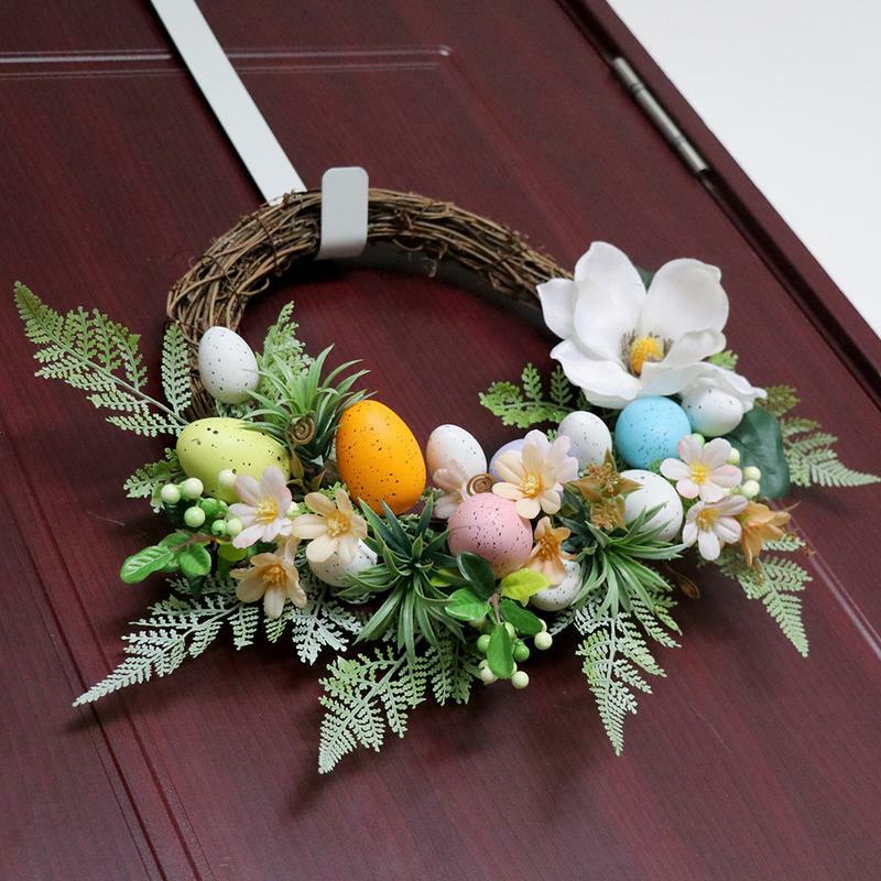 45cm Bunny Easter Colorful Egg Wreath Door Wall Hanging Pendants Simulated Green Plant Egg Happy Easter Day Party Decor For Home