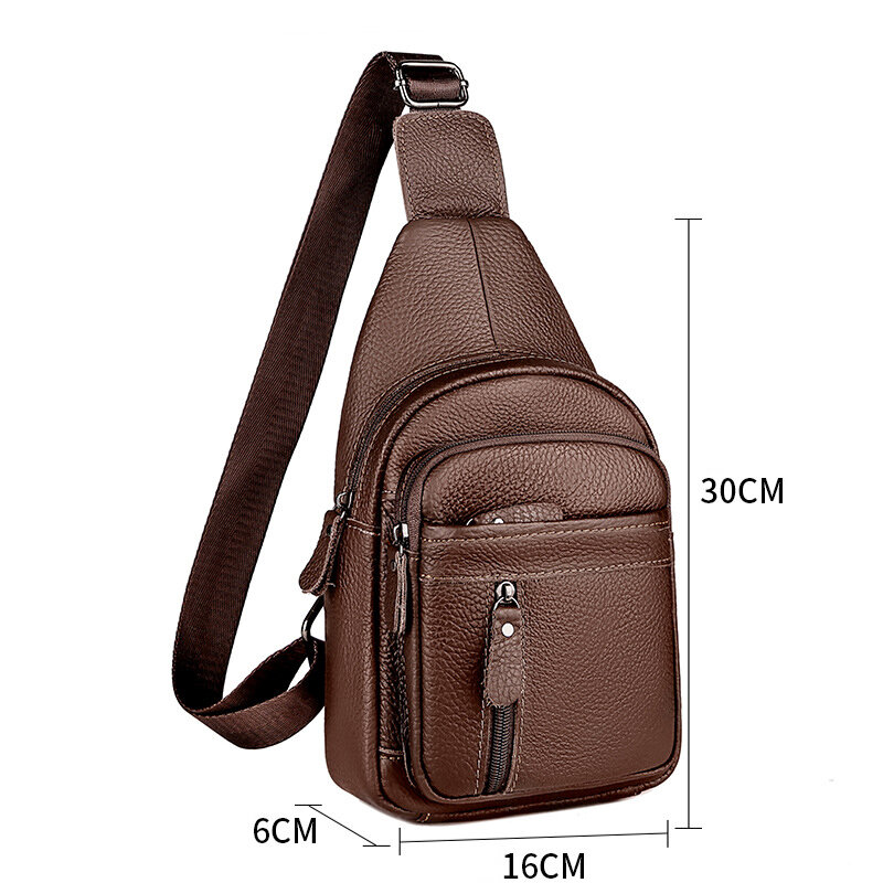 2023 Men Original High Quality Cow Leather Casual Triangle Crossbody Chest Sling Bag Design Travel One Shoulder Bag Daypack Male
