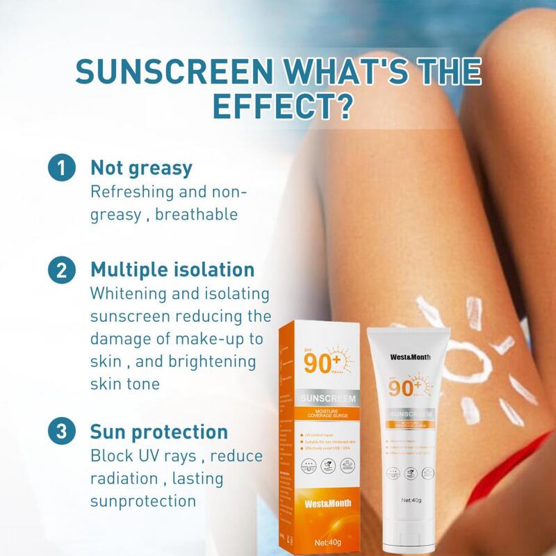 Crème solaire éclaircissante pour le corps, 40g, contrôle du sébum, Anti-âge, SPF 90, protège le visage, crème hydratante