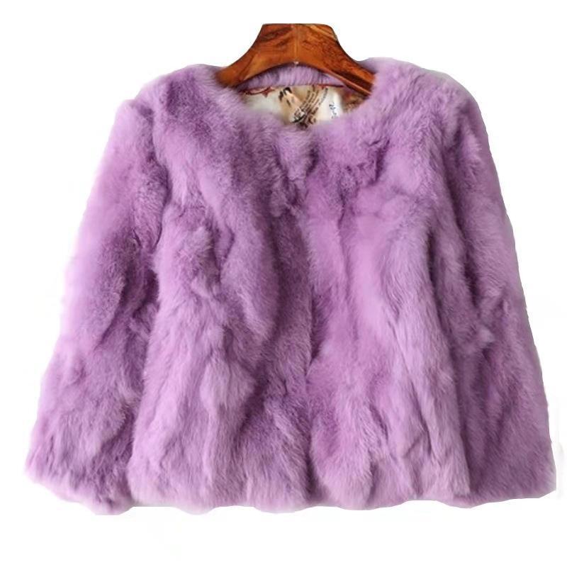 Manteau en fourrure de lapin en cuir véritable pour femme, veste femme naturelle, chaud, hiver, haute qualité, nouveau style, 2024