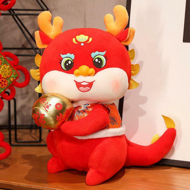 Chiński smok pluszowa symulacja smok pluszowe zabawki szczęśliwy czerwony miękki chiński nowy rok 2024 pluszowy na wiosenny festiwal wystrój domu