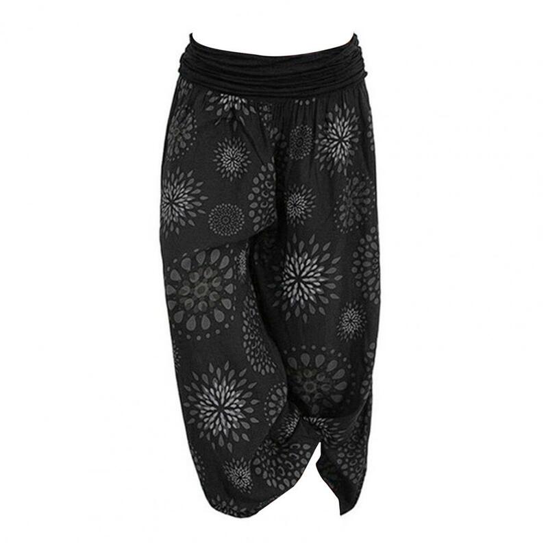 Pantalones bombachos informales para mujer, pantalón con estampado étnico, estilo Retro, cintura elástica, holgado, tela suave, pierna ancha completa