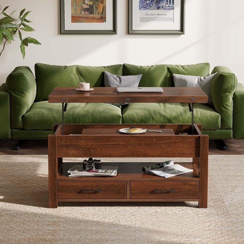 Coffee Table Lift Top, Multi-Function Convertible Coffee Table with Drawers and Hidden Compartment