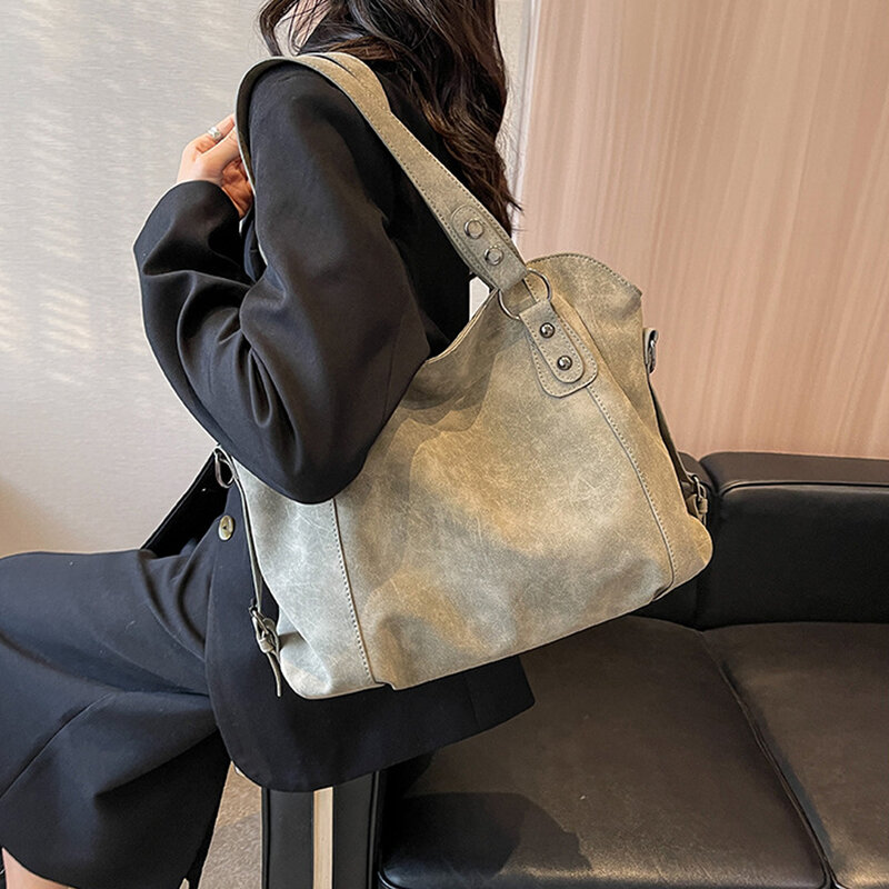 Weiche matte pu Leder Einkaufstaschen für Frauen reisen Arbeit Handtaschen minimalist ische Freizeit Umhängetaschen Schulranzen