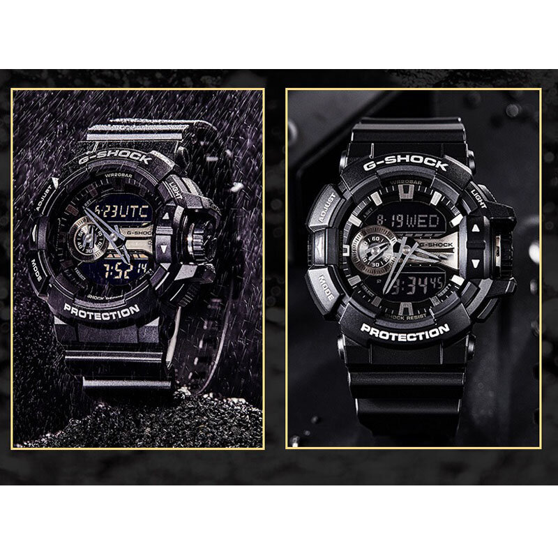 Мужские модные повседневные многофункциональные уличные спортивные противоударные кварцевые часы со светодиодным циферблатом и двойным дисплеем G-SHOCK GA400