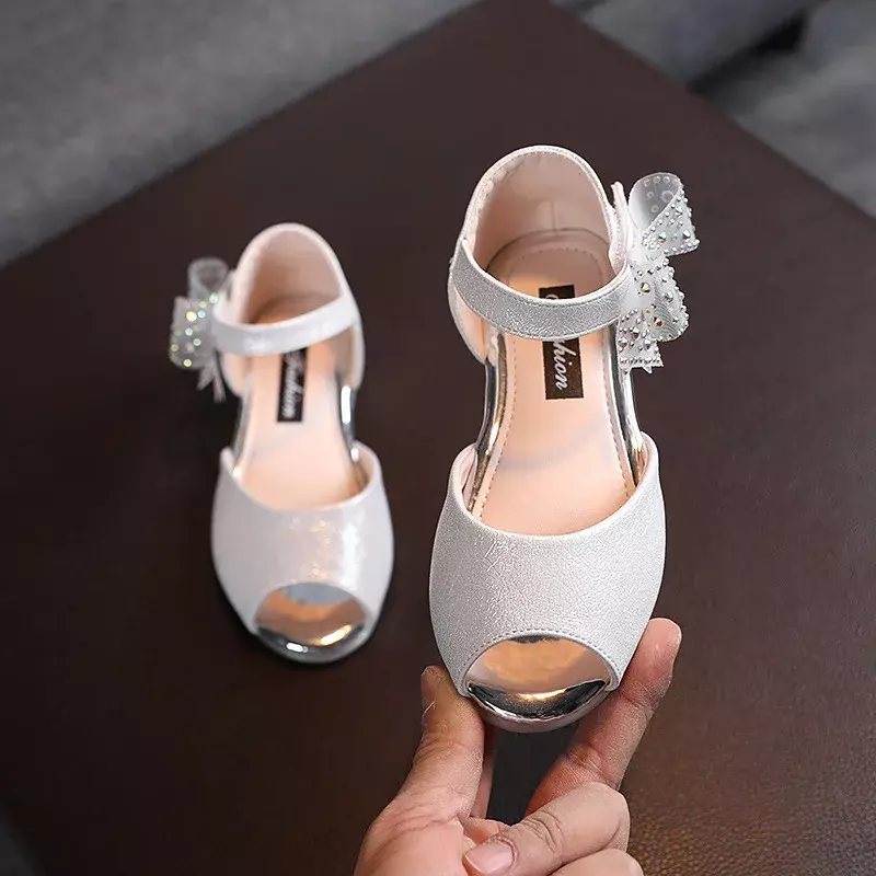 Girl's Sweet Princess Shoes with Gauze Bow Summer New Children's Peep Top Sandals Kids Chic Beach Shoes for Party Wedding Show