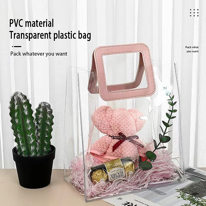 Bolso de compras de PVC transparente, bolsa de regalo creativa con asa, multiusos, reutilizable, de gran capacidad