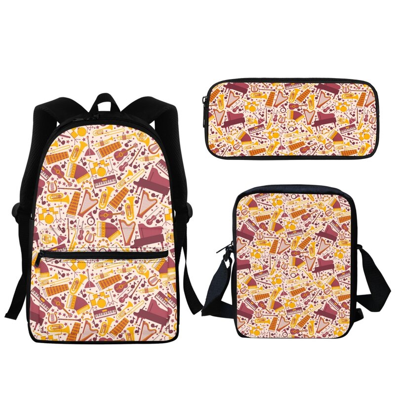 Cartoon Music Instrument Music Printing Student Backpack School Bag Teen Men Girls Laptop Backpack Small Lunch Bag Pencil Case