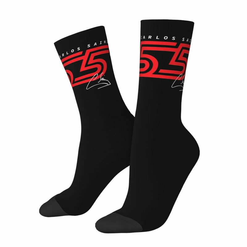 Calcetines deportivos antideslizantes para hombre y mujer, medias con logotipo de Carlos Sainz 55, color rojo, diseño loco, Otoño e Invierno