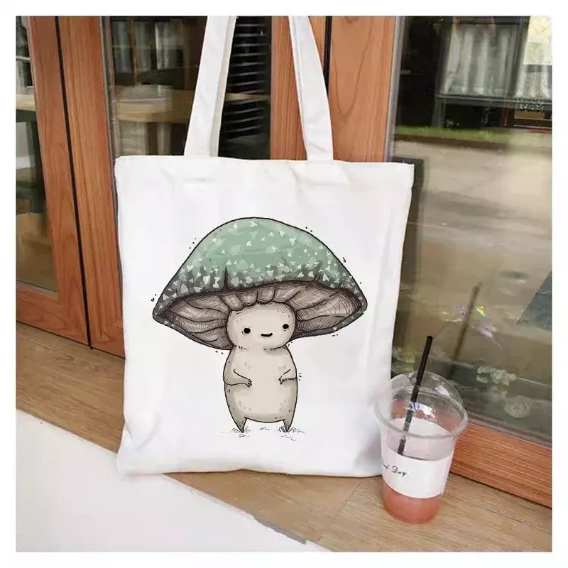 TOUB025    Women Canvas Shopping Bag Female Canvas Bag Funny Mushroom Eco Handbag Tote Reusable Grocery