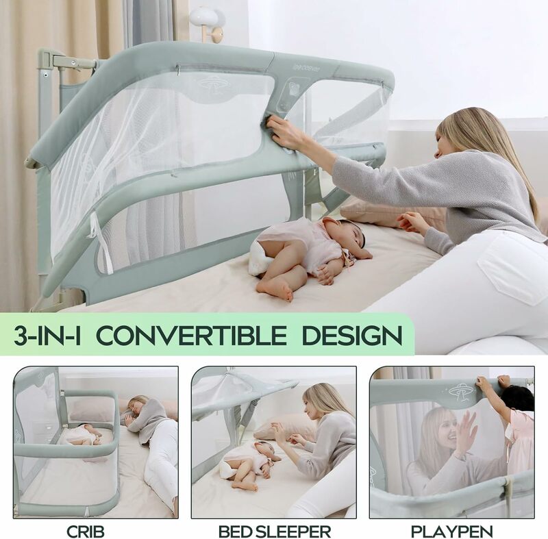 LEEOEEVEE pagar pengaman tempat tidur bayi, pagar pengaman bayi dapat disesuaikan, pagar pembatas tempat tidur bayi dapat dicuci, Playpen rel tempat tidur kain