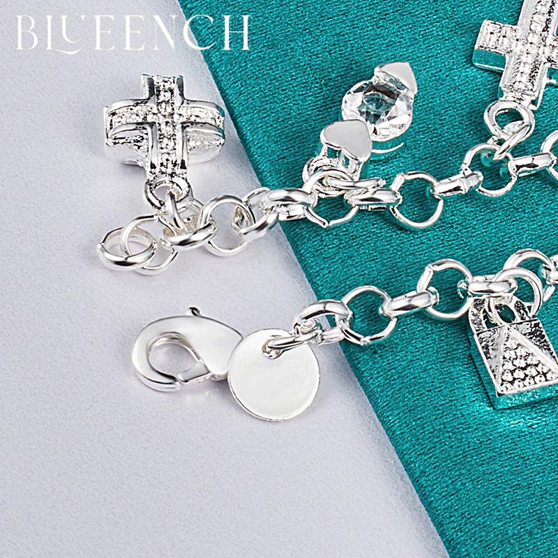 Blueench 925 prata esterlina cruz anel pingente pulseira para mulheres noivado casamento moda glamour jóias