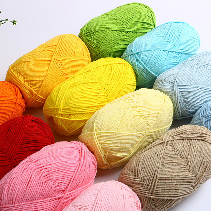 Leite algodão tricô lã fio, Bordado tingido Lanas para Crochet Craft, camisola, chapéu, bonecas, preço baixo, 4Ply, 50g por conjunto