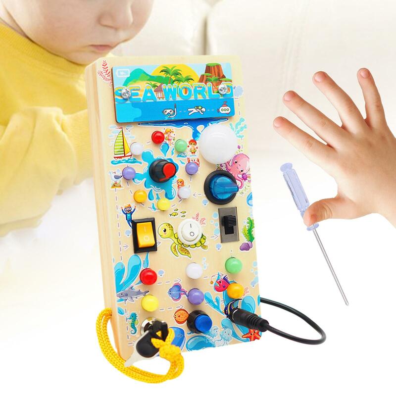Tablero ocupado para niños pequeños, juguete artesanal para bebés de 1 + año, interruptor de luces