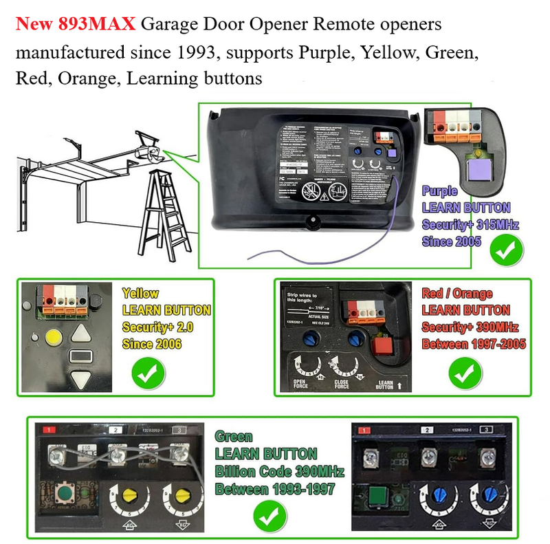 NEW 893MAX 2-Button Universal Garage Door Remote for Sears Craftsman Lift Master Openers Replaces 371LM 971LM 81LM 891LM 139.537